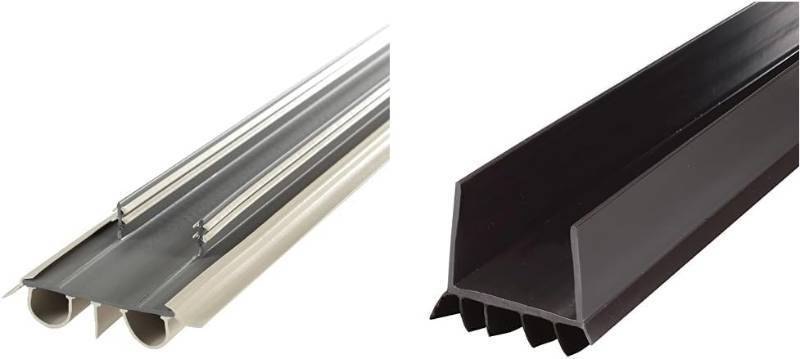 lot 421333 image: M-D 36 in. Beige Vinyl Concealed Kerf & Brown Vinyl Cinch  U-Shape Slide-On Under Door Seals