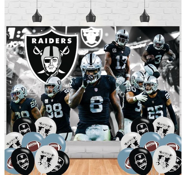 lot 9187184 image: Las-Vegas Raiders Birthday Backdrop,Raiders Poster for Football Raiders Theme Party Decorations Birthday Supplies Background Studio Shoot Photo Props