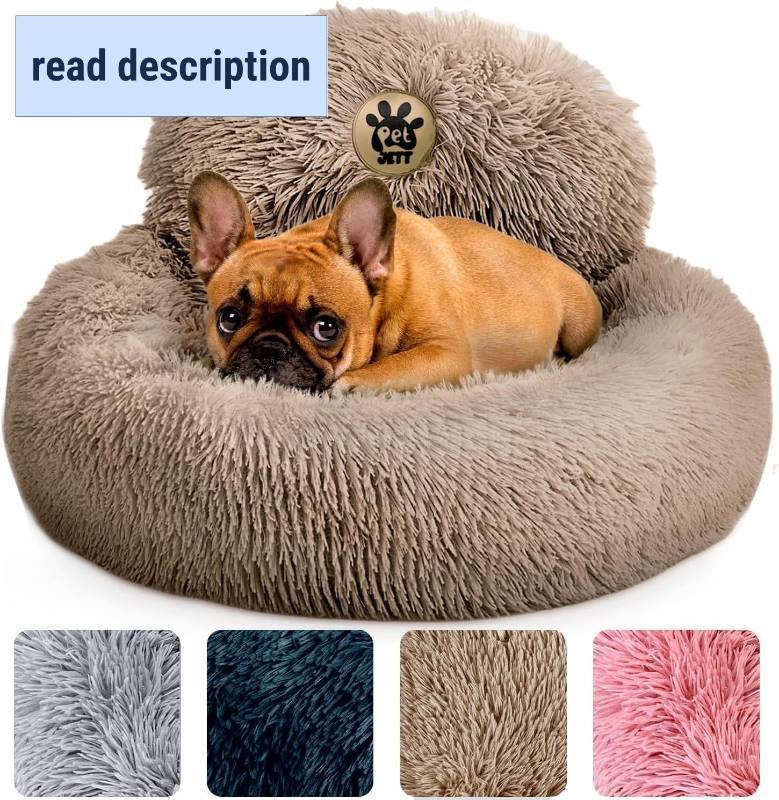 lot 191687 image: PetJett Calming Dog Beds for Small Dogs   23 Donut Dog Beds, Anti-Slip & Washable Puppy Bed - Fluffy Plush Faux Fur Pet Bed, Anti-Anxiety Premium Comfort Round Pillow, Fits Dogs up to 25 lbs   Beige