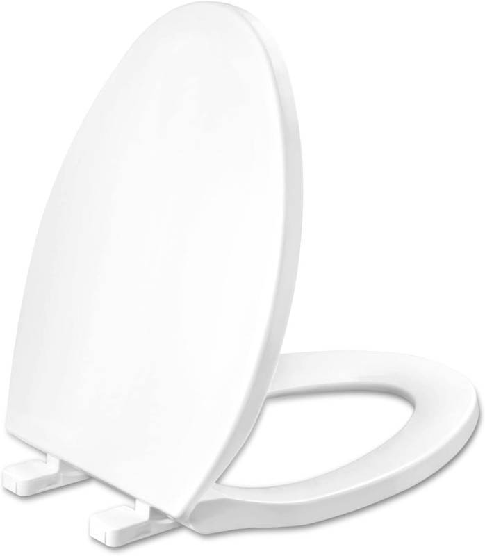 lot 191694 image: WSSROGY Toilet seat Elongated with Slow Close Hinges, Four Bumpers Never Loosen and Easily Remove, Two Sets of Parts, Plastic, White