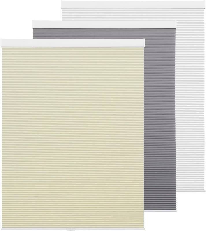 lot 291612 image: Cordless Cellular Shades Blackout Honeycomb Window Shades and Blinds, Room Darkening Cellular Blinds for Windows, Home and Bedroom, 21 W x 64 H, Beige