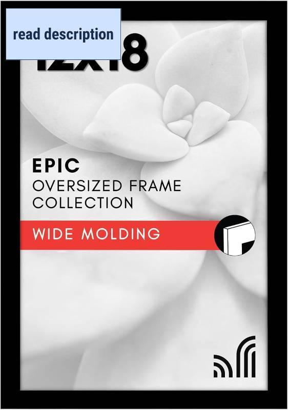 lot 291614 image: Americanflat 12x18 Poster Frame with Polished Plexiglass - Black Picture Frame - Wide Photo Frames Made of Engineered Wood for Vertical or Horizontal Wall Display - Epic Collection - Black