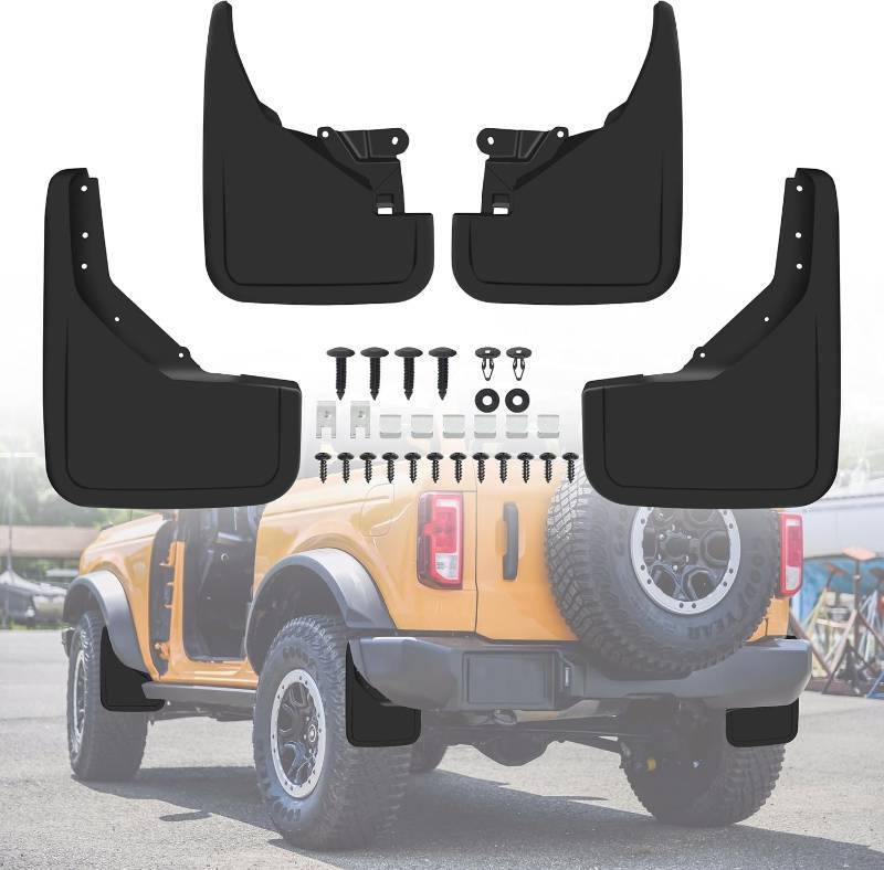 lot 391644 image: Mud Flaps Compatible with Ford Bronco 2021-2023 24 Door, Front Rear Tire Mud Guards Fender Flares,Wheel Splash Guard Function Upgrade Accessories, Black 4PCS (Not fit Bronco Sport,Sasquatch badlands)