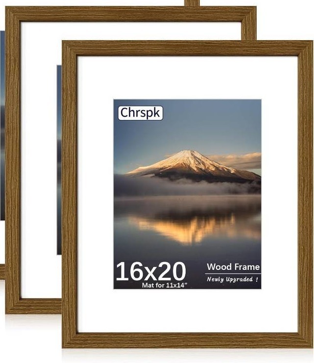 lot 491835 image: 16x20 Poster Frame, Display Pictures 11X14 with Mat or 16x20 Without, Wall Hanging Frames, Rustic Brown, 2 Pack
