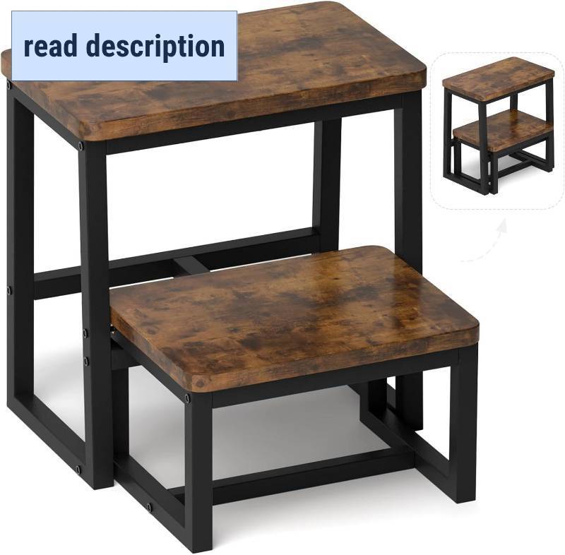 lot 491851 image: 2 Step Stool for Adults Kids Wooden Toddler Step Stool with 500 Lbs Capacity, 3 in 1 Heavy Duty Sturdy Stepping Stools Bedside Foot Stool for KichenBathroomBedroom High beds, Non-Slip Pads