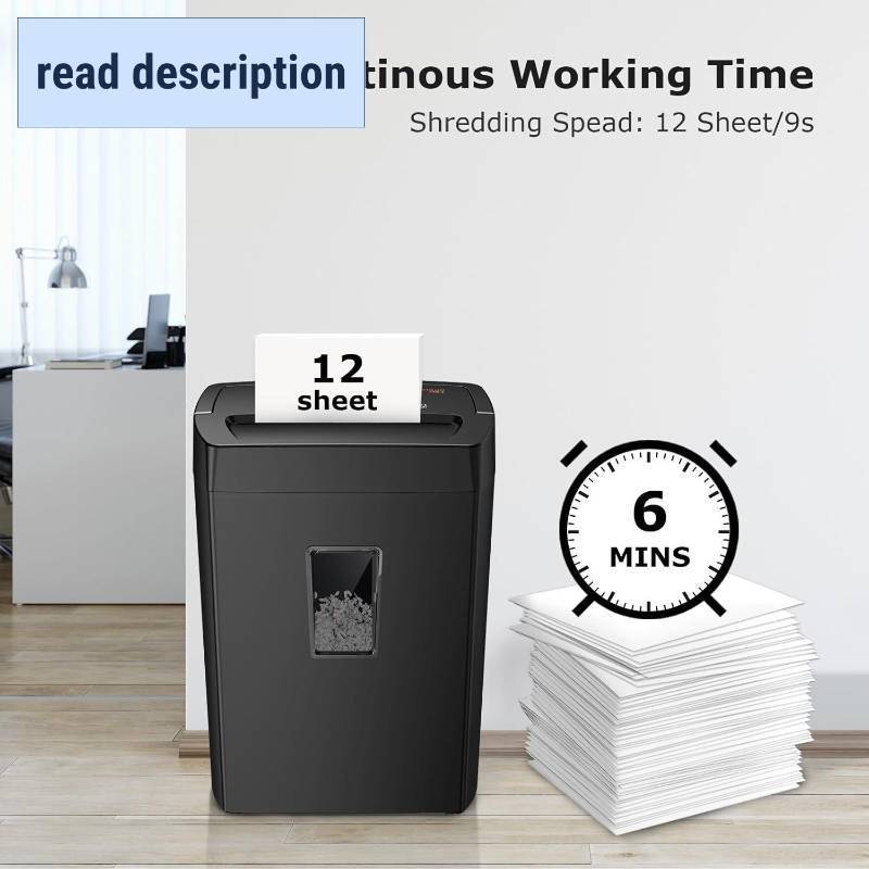 lot 491855 image: Bonsaii 12-Sheet Cross Cut Paper Shredder, 5.5 Gal Home Office Heavy Duty Shredder for Paper, Credit Card, Mail, Staples, with Transparent Window, High Security Level P-4 (C275-A)