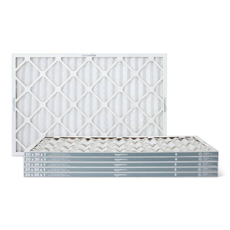 lot 491880 image: Amazon Basics MERV 5 AC Furnace Air Filter, 20x30x1 inches, 6-Pack (Actual size 19.75 x 29.75 x 0.75)