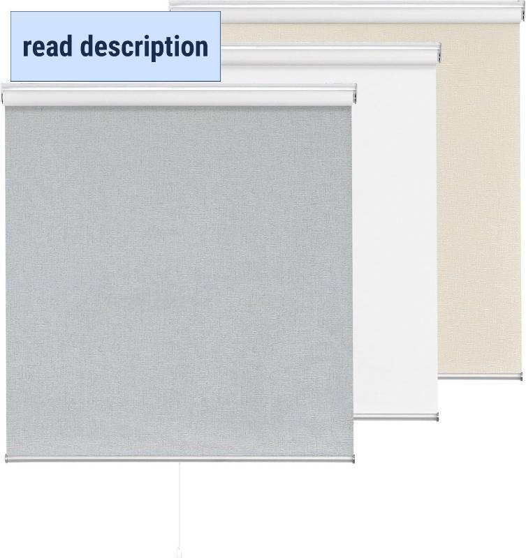 lot 131237 image: ChrisDowa Cordless 100% Blackout Roller Shade, with Striped Jacquard, Thermal Insulated, UV Protection Fabric, Total Blackout Blinds for Window, French Doors, Home and Office. Light Grey, 33W x 72H