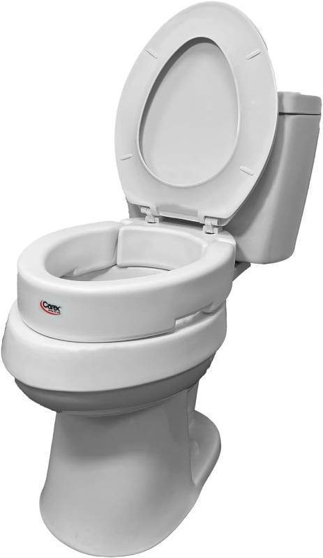 lot 142046 image: Carex Health Brands Hinged Elongated Toilet Seat Riser, Adds 3.5 Inches of Height to Toilet, 300 Pound Weight Capacity, Raised Toilet Seat, White (FGB32100 0000)