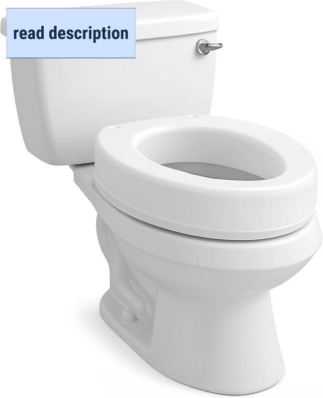 lot 241989 image: Carex Toilet Seat Riser, Elongated Raised Toilet Seat Adds 3.5 inches to Toilet Height, for Assistance Bending or Sitting, 300 Pound Weight Capacity Toilet Riser