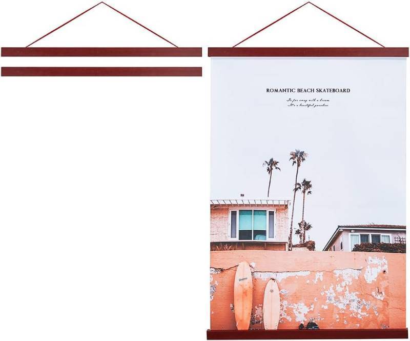 lot 241996 image: Artmag Magnetic Poster Hanger Frame, 24x36 24x32 24x18 Light Wood Wooden Magnet Canvas Artwork Print Poster Hangers Frames Hanging Kit (Mahogany, 24)