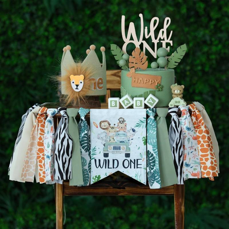 lot 242018 image: Wild One Birthday High Chair Banner Party Decoration For Boys Jungle Theme Decorative For Kids Bedroom