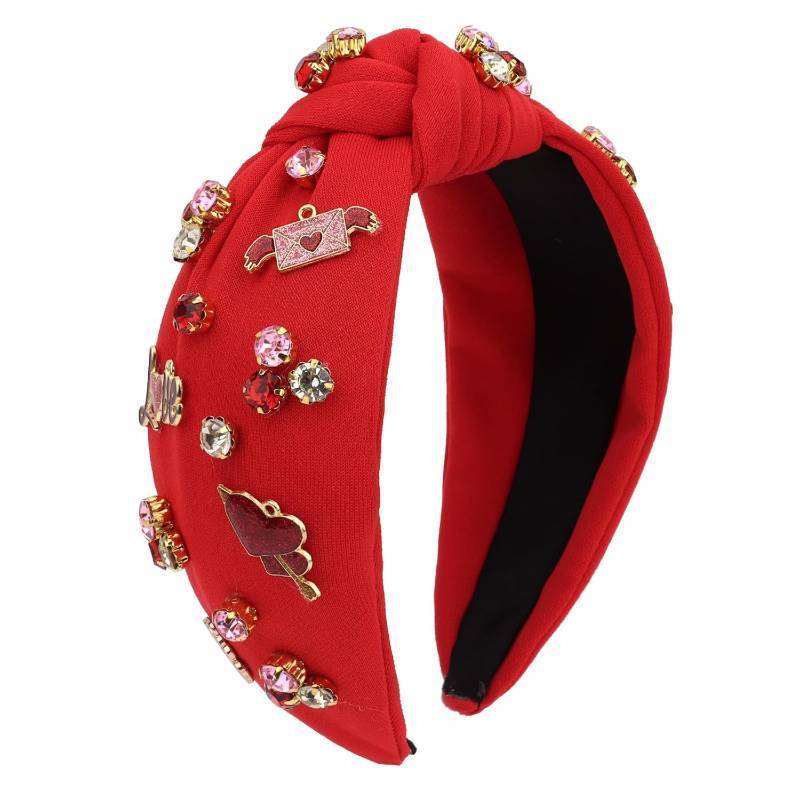 lot 242020 image: CURASA Valentines Day Headband For Women Girls Sparkling Rhinestone Hairband Love Heart Decoration Red Knotted Headbands Crystal Jeweled Wide Top Knot Headpiece Valentines Hair Accessories Party Gift