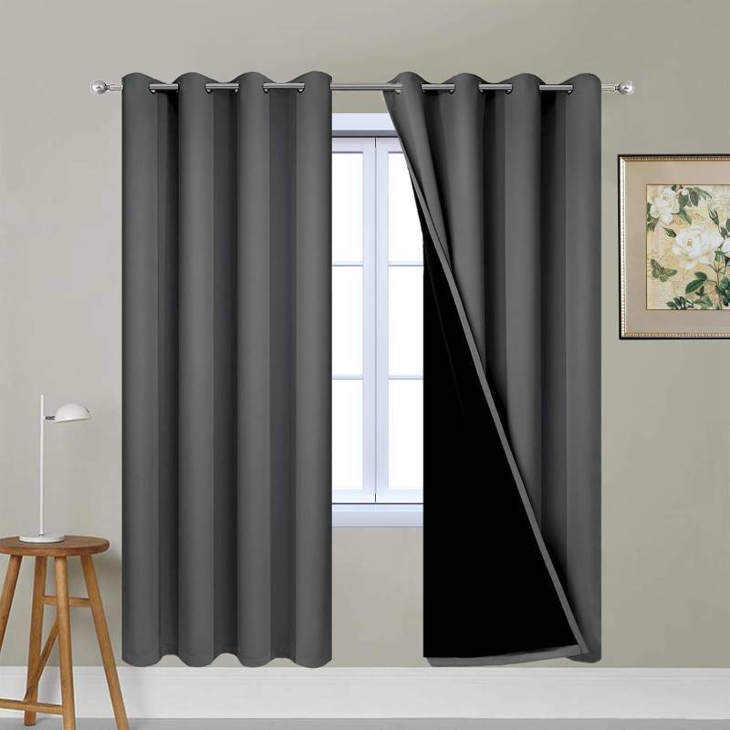 lot 341986 image: Yakamok 100% Blackout Curtains 72 Inches Long, 2 Thick Layers Thermal Insulated Window Treatment for Bedroom, Heat and Full Light Blocking Drapes with Black Liner (52Wx72L,Dark Grey,2 Panels)