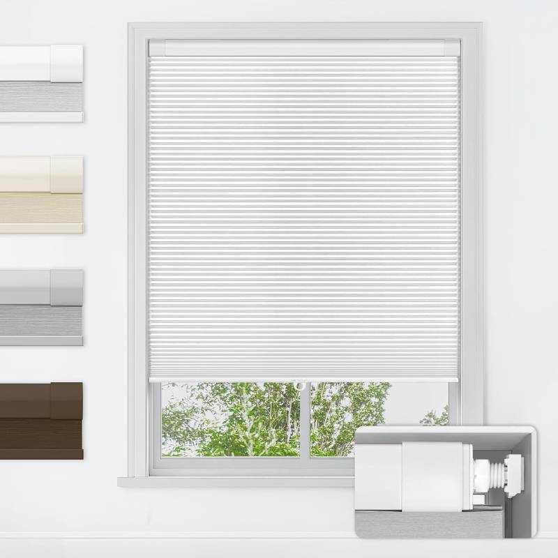 lot 342001 image: LazBlinds No Tools No Drill Cordless Cellular Shades, Blackout Light Blocking Honeycomb Shades for Home, Thermal Insulation Blinds for Windows, 21 W x 36 H, White