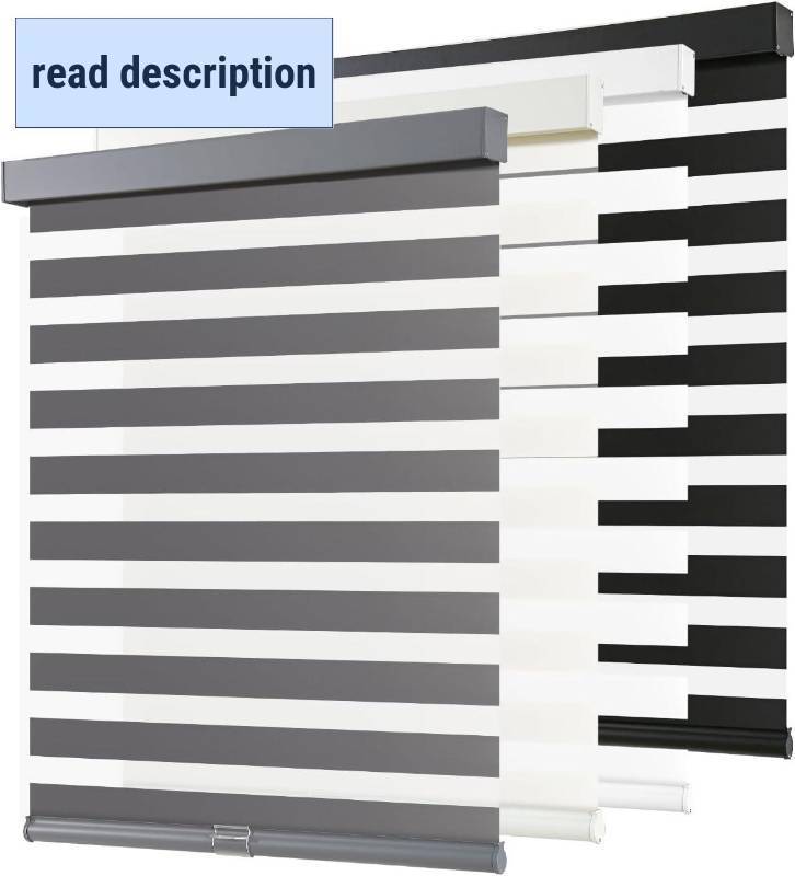 lot 342008 image: AOSKY Cordless Zebra Blinds for Windows Pull Down Roller Window Shades Dual Layer Light Filtering Privacy for Day and Night, Free-Stop Door Shades for Home Easy to Install (37 W X 72 H, Grey)