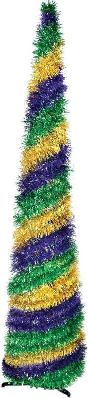 lot 441927 image: Multicolor Mardi Gras Light Up Collapsible Tinsel Tree - 5 ft x 12 (1 Pc.) - Unique, Durable & Festive Decoration - Ideal for Mardi Gras Celebrations