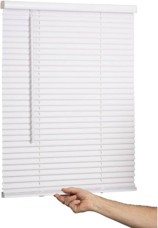 lot 441947 image: LOTUS & WINDOWARE Cordless Mini Blind, 1 Vinyl Slats, 41 Wide x 72 Long - White, Window Blinds for Home and Office, Interior Door Blinds - Light Filtering