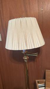 lot 2682 image: Brass Swing Arm Floor Lamp with Pleated Shade