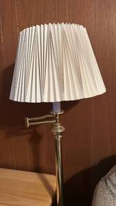lot 2683 image: Brass Swing Arm Table Lamp with Pleated Shade