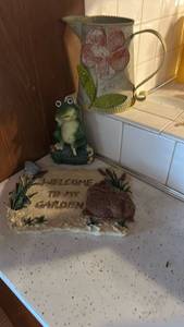 lot 2692 image: Garden Decor Set with Frog and Floral Pitcher