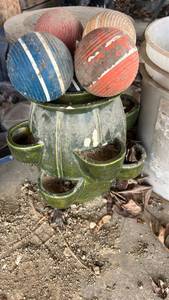 lot 2702 image: 1940s Croquet Balls with Green Ceramic Planter