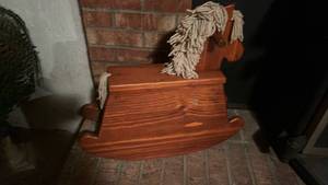 lot 2736 image: Wooden Rocking Horse with Yarn Mane