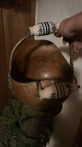lot 2739 image: Copper Coal Scuttle with Delft Style Handles
