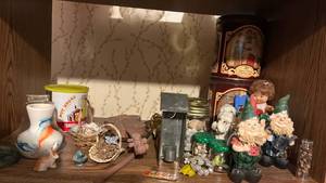 lot 2752 image: Shelf contents- Garden Gnome Collection with Decorative Containers