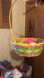 lot 2753 image: Colorful Woven Easter Basket with Plastic Eggs