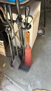 lot 8749 image: 5-Piece Cast Iron Fireplace Tool Set with Stand