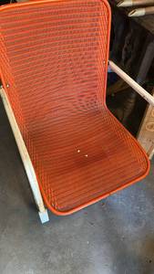 lot 8751 image: Mid-Century Orange Mesh Patio Chair
