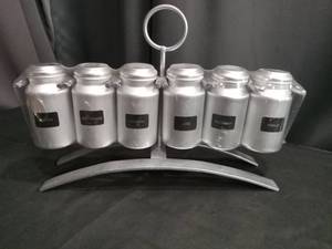 lot 4077 image: 6-Piece Glass Spice Jar Set with Wooden Rack