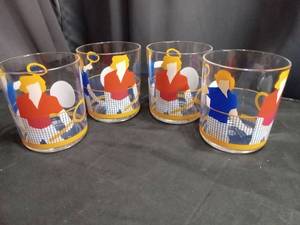 lot 4082 image: Tennis Sports Themed Old Fashioned Glasses Set of 4