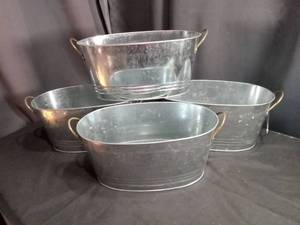 lot 4083 image: Set of 4 Galvanized Metal Oval Planters with Handles