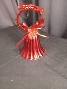 lot 4095 image: Red Glass Shell Ornament with Ribbon