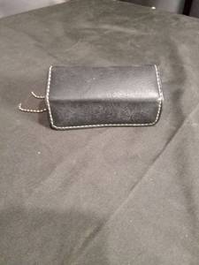 lot 4102 image: Black Leather Compact Wallet with White Stitching