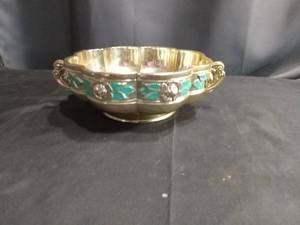 lot 4123 image: Silver Plated Bowl with Turquoise Enamel Floral Design
