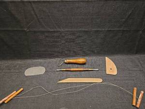 lot 3713 image: Pottery Making Tool Set with Wooden Handles