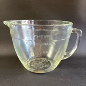 lot 54 image: 8 Cup  Fire King Glass Measuring Bowl with Spout and Handle