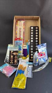 lot 61 image: Mixed Craft Supply Kit with Paints Nice Brushes and Jewelry Making Materials