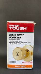 lot 65 image: NIB Hyper Tough Keyed Entry Doorknob Brass Finish - COMPLETE