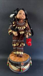 Native American Indian Doll with Traditional Brown Costume Approx 10"