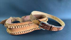 lot 140 image: Tooled Leather Belt and Cartridge Loop Belt