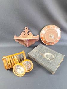 lot 181 image: Mixed Collectible Items Lot with Clock, Shelf, Book and Decorative Pieces