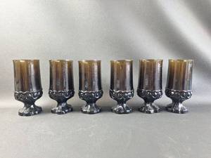 lot 186 image: WOW Vintage FRANCISCAN Tiffin Mederia Smoke Brown Tall Water Goblets 6.75