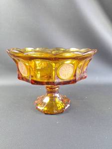 lot 195 image: Amber Glass Footed Compote Bowl with Coin Pattern