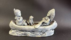 lot 207 image: Mount St. Helens Volcanic Ash Carved Sculpture Native American Chief & Squaw - Approx 6