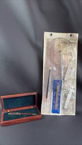 lot 236 image: Navigation Drafting Tools Set with Compass and Protractor and Wood Pen in Presentation Box