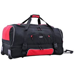 lot 11629 image: Travelers Club 30  Drop-Bottom Wheeled Travel Duffel Bag  Red